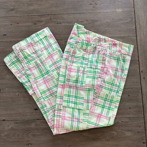 Lilly Pulitzer Madras Summer Pants Defined! Pinks + Greens + White Sz 6 - Picture 2 of 16